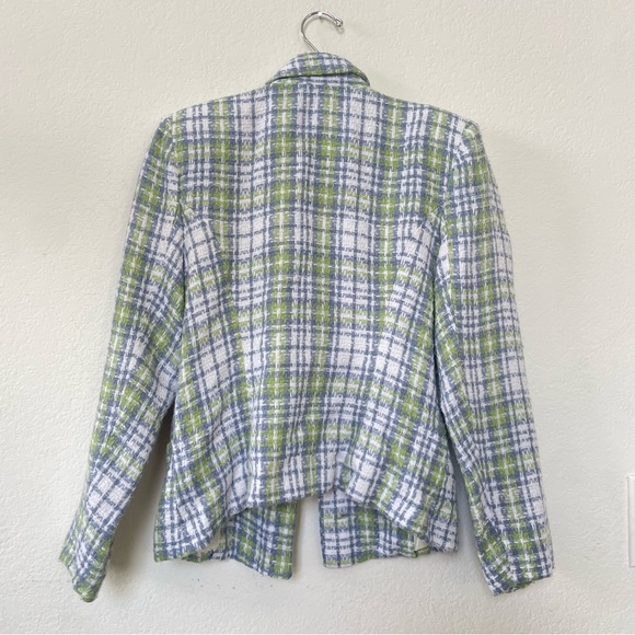 Women’s Colorful Plaid Hourglass Blazer Green Blue White w Checkered Pockets S - Picture 3 of 12